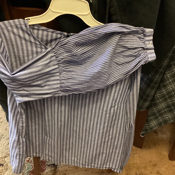 Blue vertical stripes long sleeve corset back blouse - Picture 2 of 5